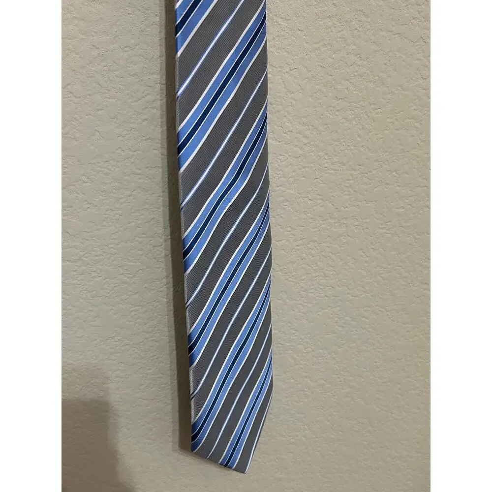 Dolce & Gabbana Tie Silver Blue Stripes Silk Necktie Designer Luxury Formal